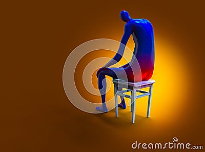 Pile decease. Man painfully sitting on a chair. 3D illustration Cartoon Illustration