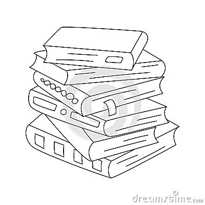 Pile of different books with book marks. Hand drawn doodle stack of books, textbooks. A symbol of reading, learning Vector Illustration