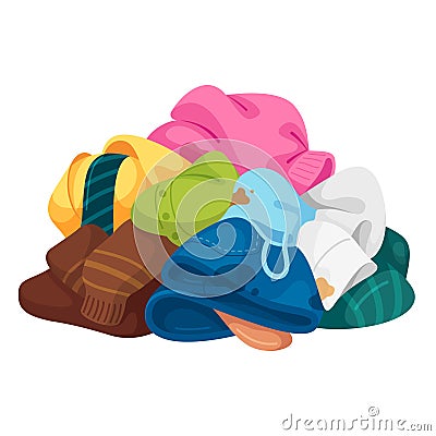 Pile of dirty laundry vector flat illustration. Heap of many messy clothing with spots isolated Vector Illustration
