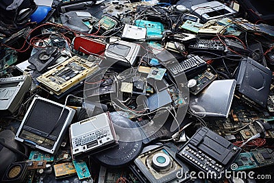 pile of discarded electronics and gadgets Stock Photo