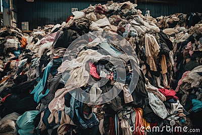 a pile of discarded fast-fashion garments, with a mix of fabrics and styles Stock Photo