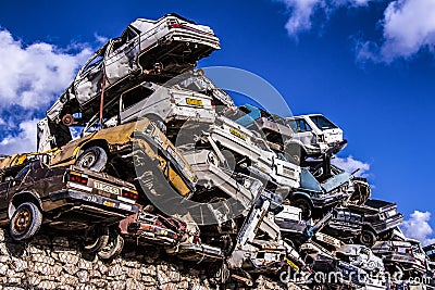Pile of discarded old cars Editorial Stock Photo