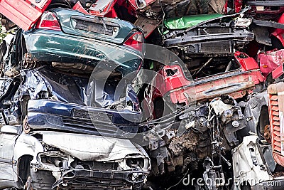 Pile of discarded scrap car on a junkyard, concept for insurance Stock Photo