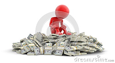 Pile of Dollars and man (clipping path included) Stock Photo