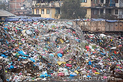 Pile of domestic garbage at landfills. Only 35% population of Nepal have access to adequate sanitation. Editorial Stock Photo