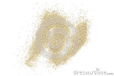 Pile of dry yeast isolated on white background, top view. Active dry yeast on a white background, top view. Dry yeast granules Stock Photo