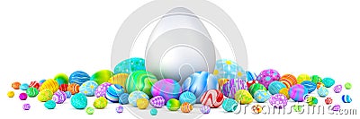 Pile of Easter eggs surrounding a giant white egg Stock Photo