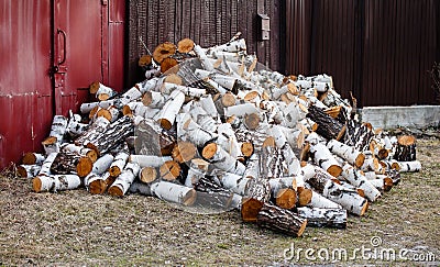 Pile of firewood Birch Stock Photo