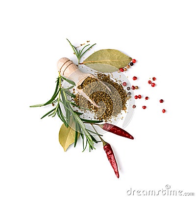 Pile of Fish Spices Mix or Blended Seafood Spice Powders Stock Photo