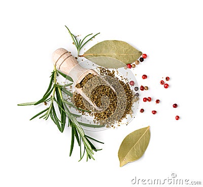 Pile of Fish Spices Mix or Blended Seafood Spice Powders Stock Photo