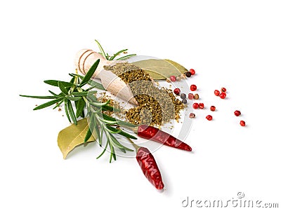 Pile of Fish Spices Mix or Blended Seafood Spice Powders Stock Photo