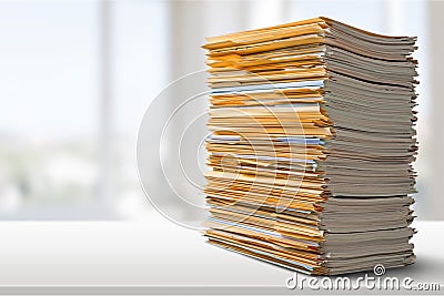 Pile of files in folders on light background Stock Photo