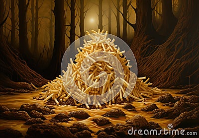 a pile of french fries in a forest Stock Photo