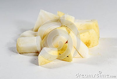 Pile of fresh cubed white turnip Stock Photo