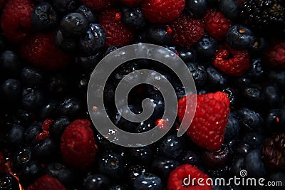 Pile of fresh mixed berries including blueberries, raspberries, and blackberries Stock Photo