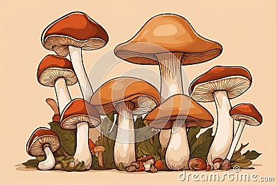 A pile of fresh mushrooms on a light yellow background Stock Photo