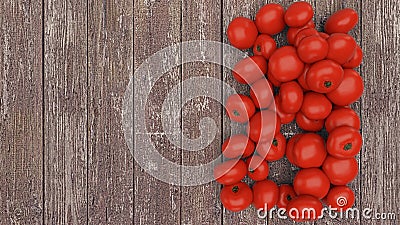 Pile of fresh tomatoes on a wooden table. Top view. Empty space on the left side Cartoon Illustration