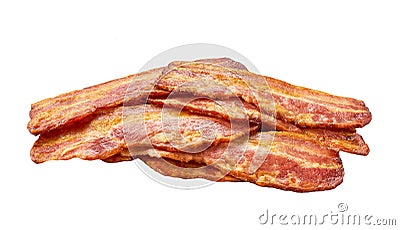 pile of fried bacon strips isolated on white background Stock Photo