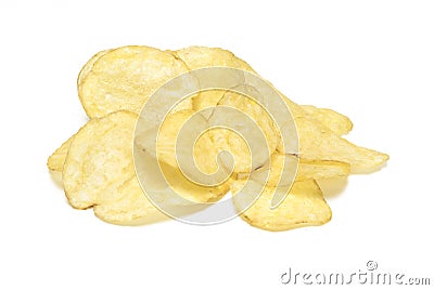 pile fried potato chips isolated white background Stock Photo