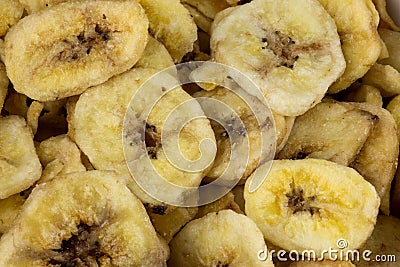 Closeup View of a Pile of Fried Banana Chips Stock Photo
