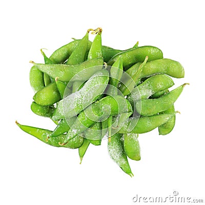 pile of frozen green peas isolated on white Stock Photo