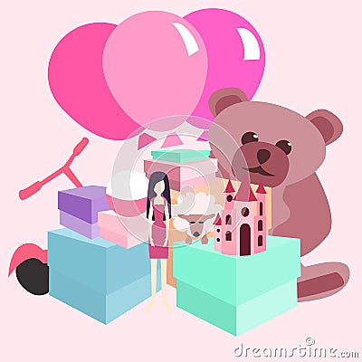 Pile of girls gifts vector cartoon Vector Illustration