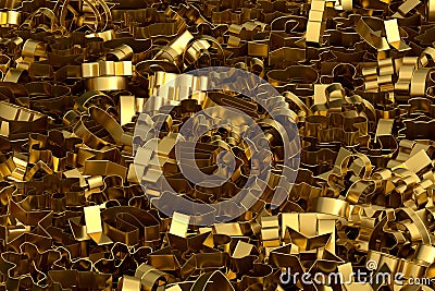 Pile of gleaming metal cookie cutters, featuring various shapes and sizes Stock Photo