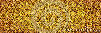 Pile of gold bitcoins panoramic banner background Stock Photo