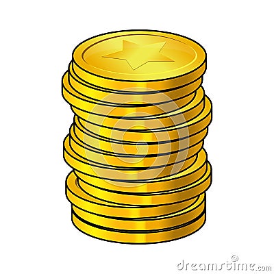 Pile of gold coins cartoon vector illustration isolated on white background. Cash heap, Golden column money stack. Coins with the Vector Illustration