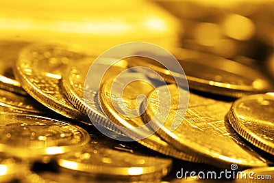 Pile of Gold Coins Representing Wealth Riches Stock Photo