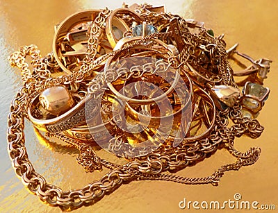 Pile of gold jewelry Stock Photo