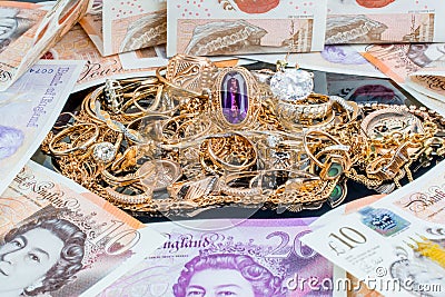 Pile of gold and Money Editorial Stock Photo