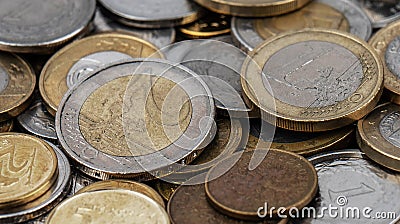 A pile of gold and silver coins Stock Photo