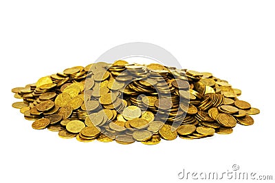 Pile of golden coins isolated Stock Photo