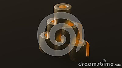 A pile of golden toilet paper rolls. 3d illustration. Cartoon Illustration