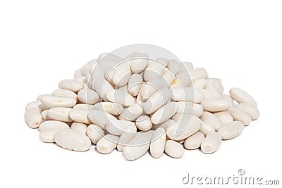 Pile Great Northern Beans isolated on white. Stock Photo