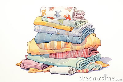 pile of hand-dyed cotton fabrics in soft pastels Stock Photo