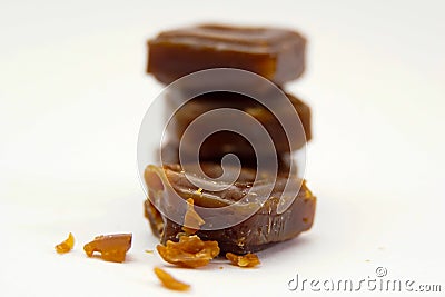 hard fruit caramel or coffee candies on white Stock Photo