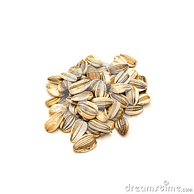 Pile of homegrown mammoth sunflower seeds isolated on white background Stock Photo