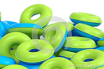 Pile of inflatable ring for swimming pool isolated on white background Stock Photo