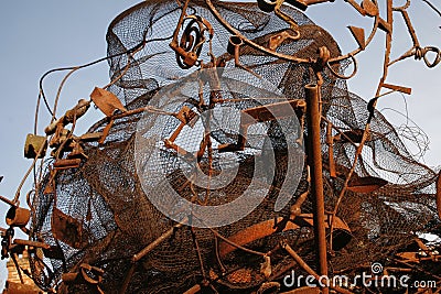Lie Twisted iron rusty rods and debris Stock Photo