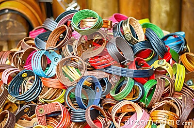 Pile of leather bracelets on display at Camden market, London Stock Photo