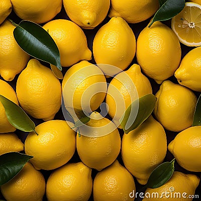 A Pile of Lemons With Leaves Stock Photo