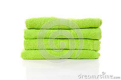 Pile of lime green towels Stock Photo