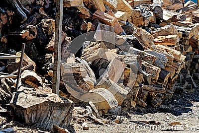 Pile of logs of fire wood Stock Photo