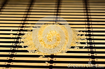 Pile of the steamed rice on a bamboo mat Stock Photo