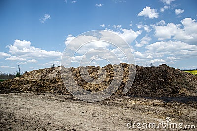Pile of manure in the countryside. Heap of dung on the farm yard Stock Photo