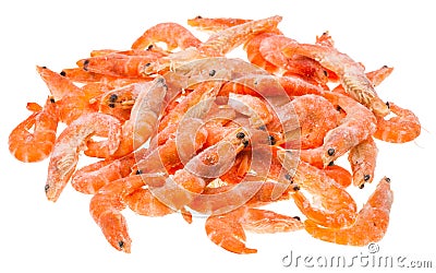 Pile from many frozen shrimps isolated on white Stock Photo