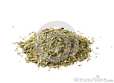 Pile of mate tea leaves isolated Stock Photo