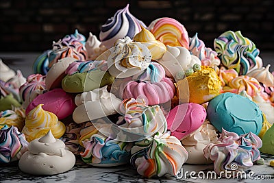 pile of meringues, each whimsically flavored and decorated in different way Stock Photo